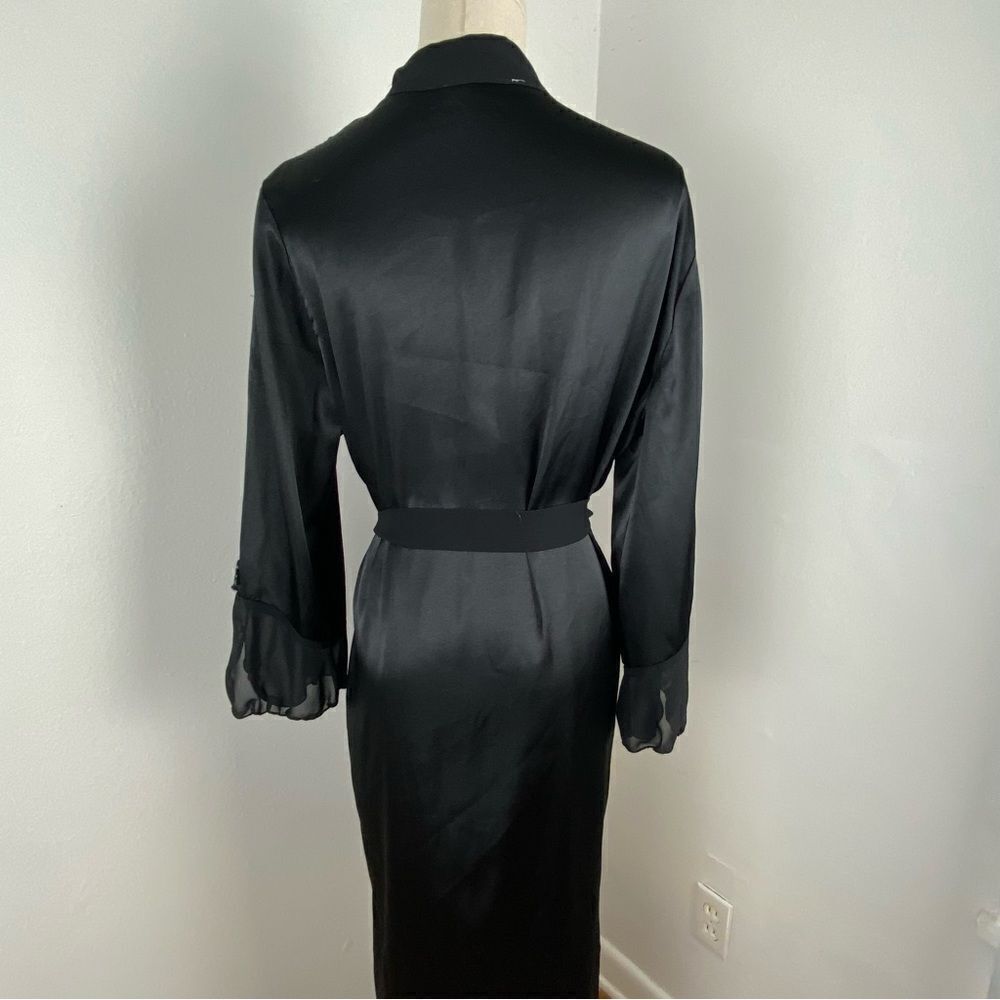 Vintage California Dynasty Womens Black Satin Maxi Robe Fairy Whimsigoth M - Picture 7 of 16